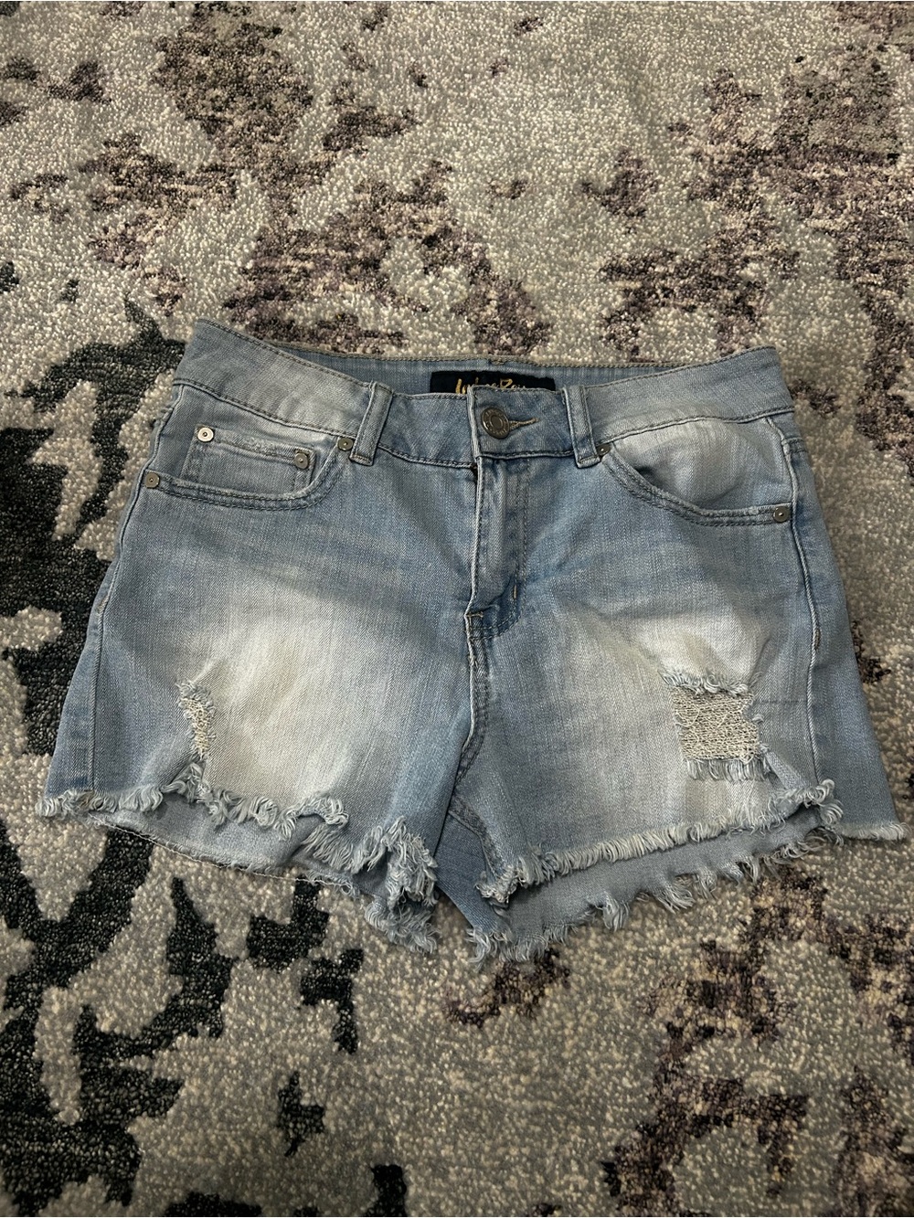 Indigo Rein Faded Blue Distressed Denim Shorts